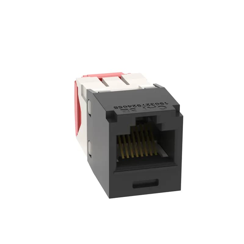 The Mini-Com Cat 5e UTP RJ45 TG-Style Jack Module is designed to terminate 4-pair, 22-26 AWG twisted pair cable. Each module is 100% factory tested for continuity. Contacts are plated with 50 microinches of gold for superior performance. Jack modules are compatible with Mini-Com Modular Patch Panels and Faceplates. The jack module is Black.