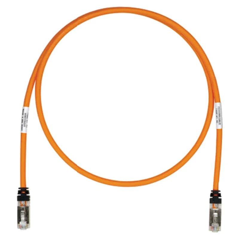 This TX6A 10Gig Cat 6A STP Patch Cord is a 16-Foot, Orange cord constructed of 26 AWG, shielded, twisted pair, stranded, CM/LSZH cable and with high-performance modular plugs. Its tangle-free latch prevents snags and ensures a fast release, streamlining moves, adds, and changes. The slender strain relief boot provides easy access in high-density applications. Enabled with RapidID, the product has pre-installed barcodes for simple port mapping using RapidID software.