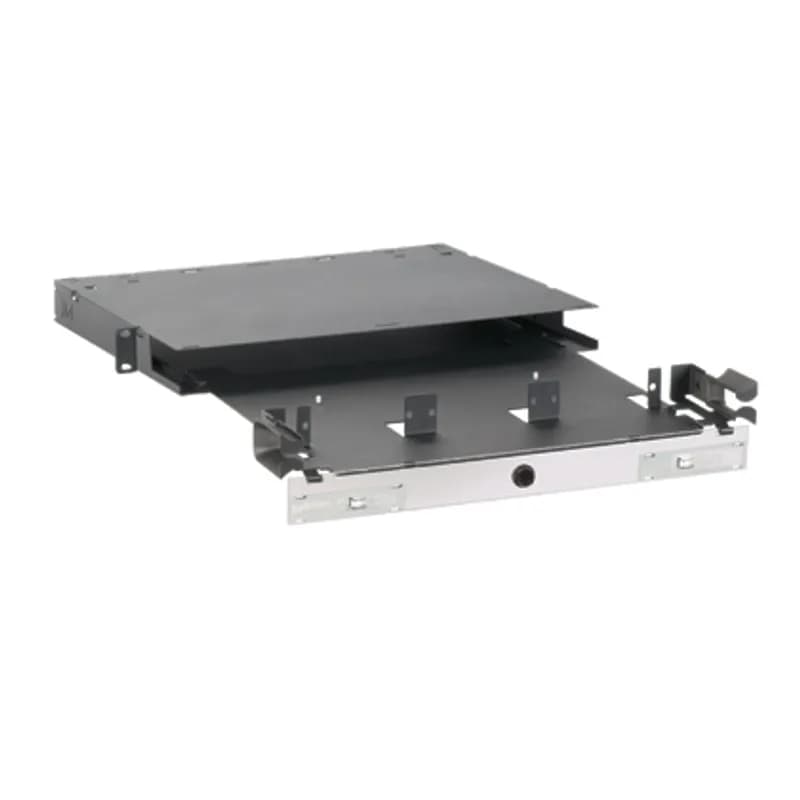 The Panduit Opticom Rack Mount Fiber Enclosure ensures network reliability by housing, organizing, managing and protecting up to 72 fiber optic cable terminations, splices, connectors and patch cords. The FRME1U is black, made of steel and features 3 FAP/cassette slots. It can accommodate 3 FAP or FMP adapter panels or FOSM splice modules in a 1 RU footprint. Fibers are easily accessible through front and rear pullout drawers. 1.74"H x 17.00"W x 14.20"D (44.2mm x 432.0mm x 361.0mm)