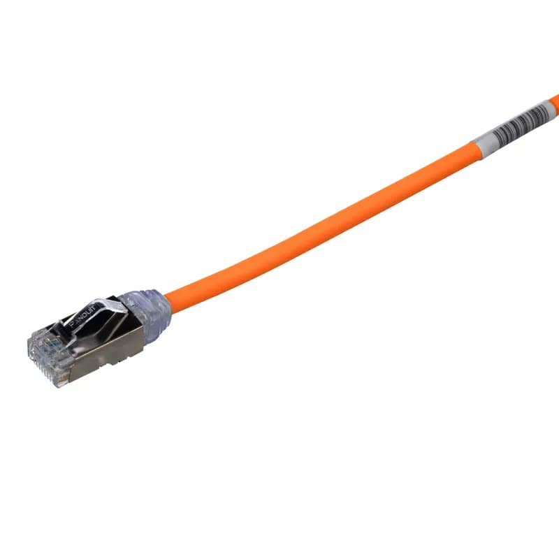 The TX6A-28 10Gig Cat 6A STP Patch Cord is a 19-Meter, 0.185-inch (4.7mm) diameter, Orange cord constructed of 28 AWG, shielded, twisted pair, solid, CM/LSZH cable with high-performance modular plugs. Its compact 28 AWG design simplifies installation and management. The tangle-free latch prevents snags and ensures a fast release, streamlining moves, adds, and changes. Enabled with RapidID, the product has pre-installed barcodes for simple port mapping using RapidID software.
