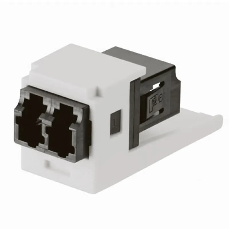 The Mini-Com Duplex LC Adapter is a small form factor (SFF) adapter with integrated panel retention clips and are TIA/EIA-605 FOCIS-10 compatible. It couples two LC duplex connectors in one module space and features a Keyed A-Black fiber adapter along with a black module and has zirconia split sleeves. Keyed adapters are part of a keyed cabling systems that provides an additional layer of physical security, mating only with matching keyed components.