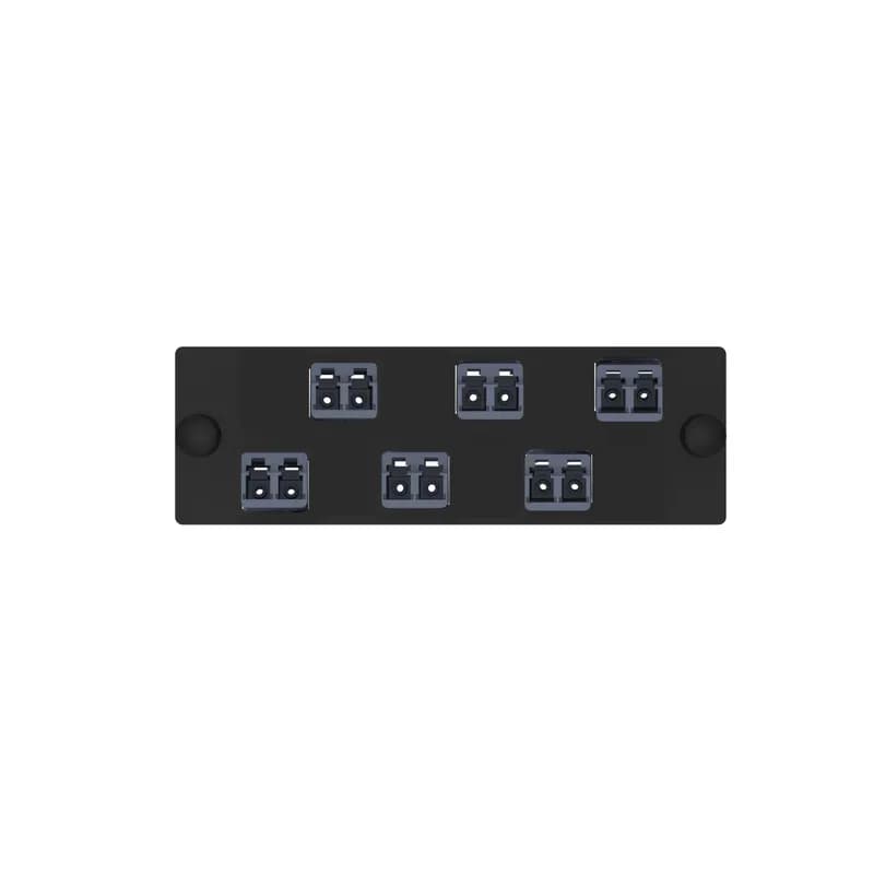 Panduit FAP6WFDBDLCZ - The Opticom LC fiber adapter panel is OM4 and is loaded with 6 LC duplex fiber optic adapters. The fiber optic adapters are Keyed F-Dark Blue and has zirconia split sleeves.