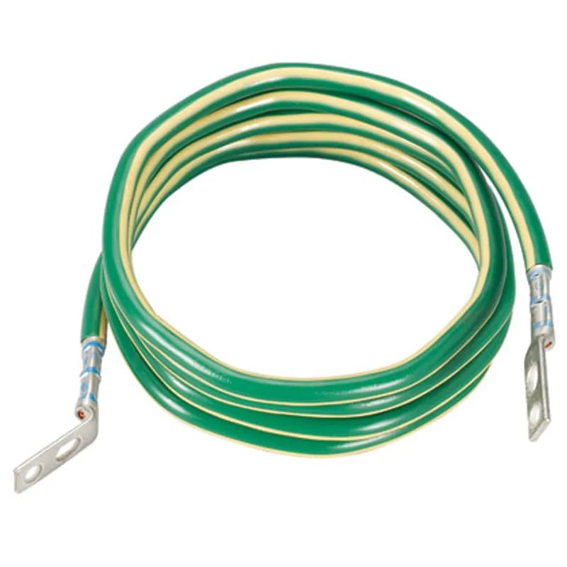 One 96 length #6 AWG green wire with yellow horizontal stripe. Jumper is pre-terminated on one end with LCC6-14JAWH-L and the other end with LCC6-14JAW-L.