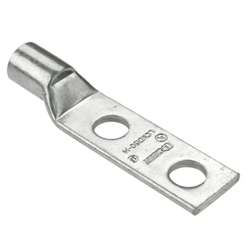 Two-hole, metric conductor, standard barrel with window lug, 120mm wire, M10 stud hole, slotted tongue.