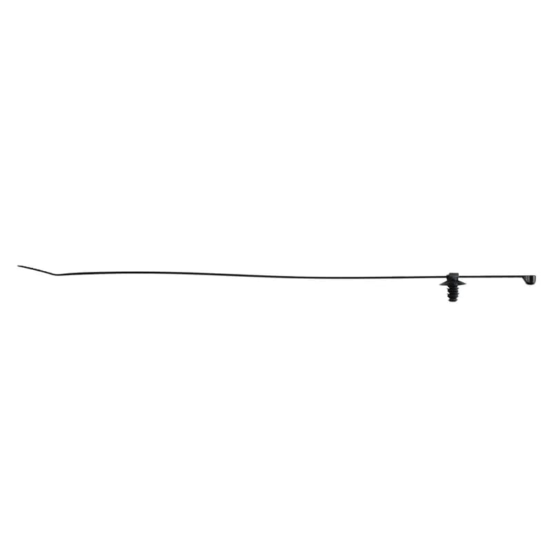 The fir tree push mount assembly is black and requires a panel hole diameter of 0.25 to 0.28" (6.3 to 7.1 mm). It is made of heat-stabilized nylon 6.6, which increases mechanical strength, heat and wear resistance, and stiffness. It comes in packages of 500 and has a maximum bundle diameter of 2.0" (50.8 mm), Black.