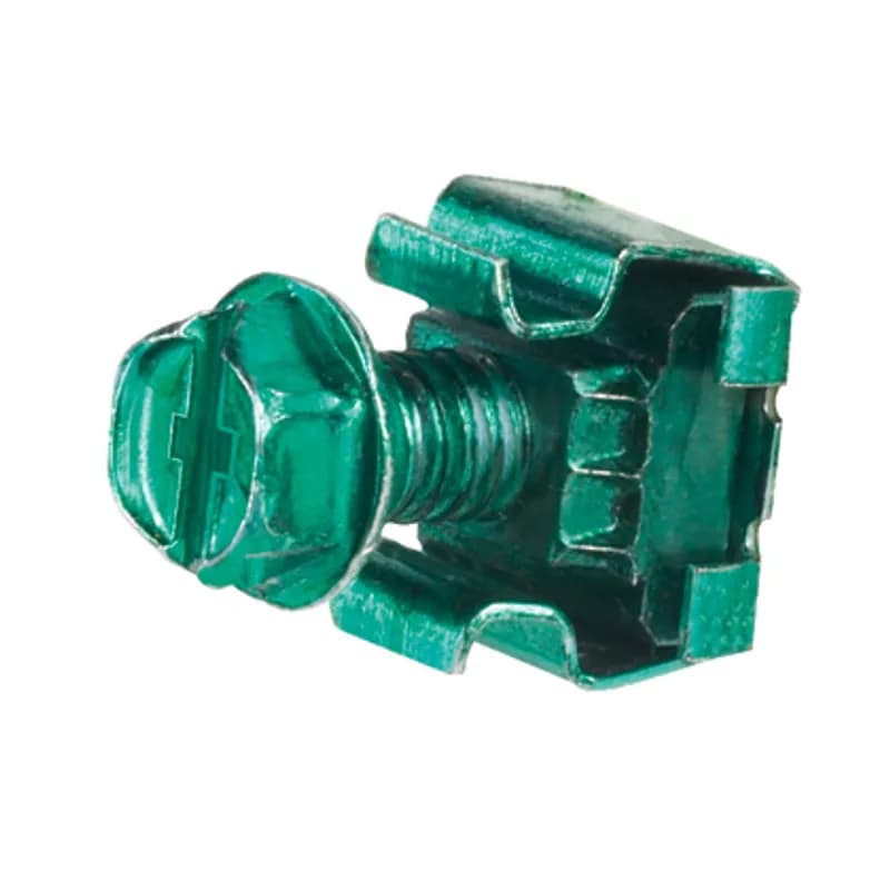 Green bonding cage nut, includes 4 #12-24 bonding cage nuts (.06 .11 thick panel) and 4 #12-24 x 1/2" bonding screws with #2 Phillips/slotted combo hex head (use 5/16" or 8mm socket). Ideal for patch panel applications.