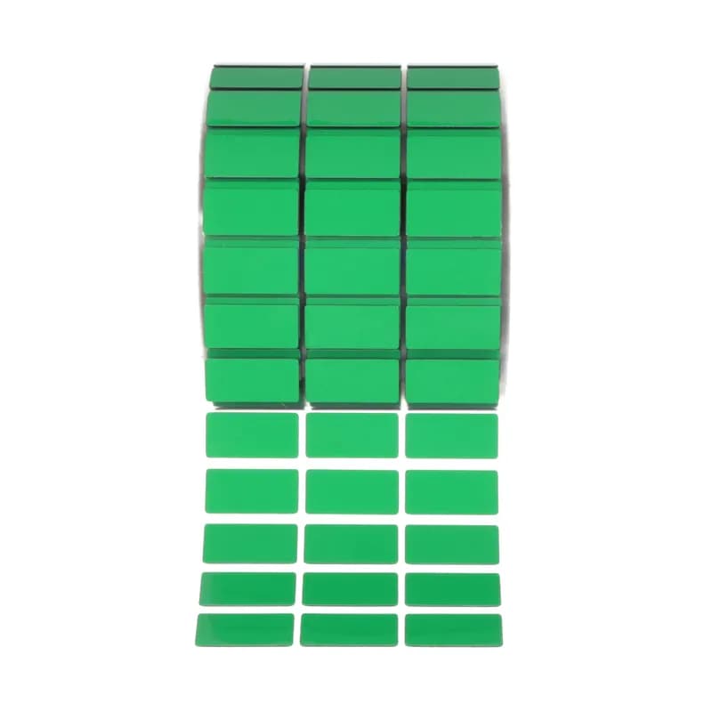 Thermal transfer raised panel component label, 1.00" W x 0.50" H, raised panel, green, 3 labels/row, 500 pc. package quantity.