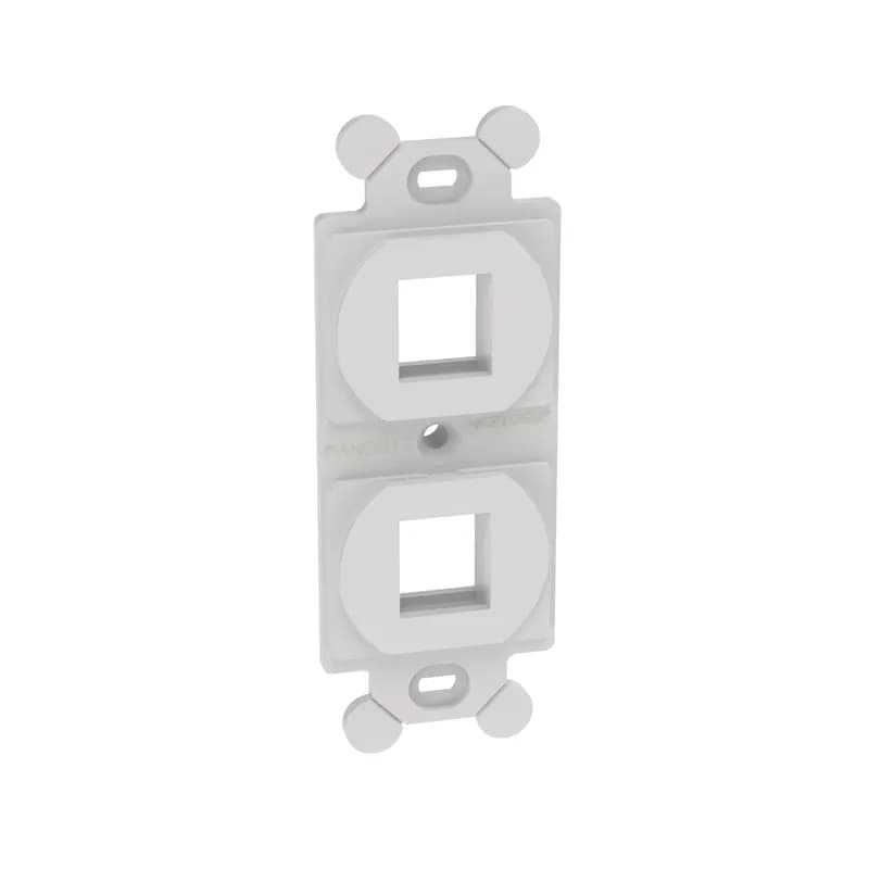The NetKey Adapter accepts two keystone modules, mounts to a 106 NEMA standard faceplate, and is white.