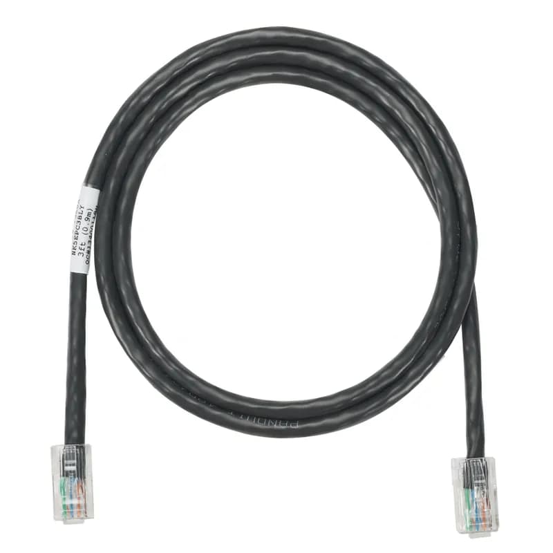 The NetKey Cat 5e UTP Patch Cord is constructed of 24 AWG, unshielded, twisted pair, stranded, CM cable with modular plugs on both ends. The patented tangle free latch prevents snags and provides easy release saving time on frequent moves, adds, and changes. The patch cord is 5 feet in length and black.