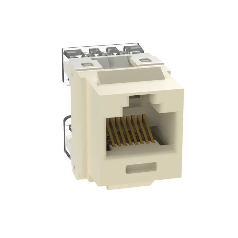 The NetKey Cat 5e UTP RJ45 Punchdown Keystone Jack Module is designed to terminate 4-pair, 22-26 AWG twisted pair cable. Each module is 100% factory tested to exceed industry standard performance requirements. Contacts are plated with 50 microinches of gold for superior performance. Jacks are individually serialized, and are compatible with keystone interfaces such as NetKey Faceplates, Modular Patch Panels, and Surface Mount Boxes. The module is electric ivory and includes 25 per package.