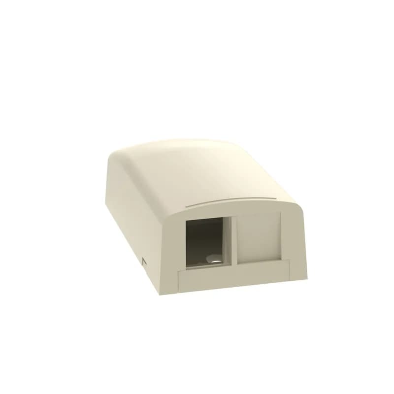 The NetKey Surface Mount Box is plenum rated and accepts two keystone modules. The box offers a variety of mounting options using adhesive tape, screws, or optional magnet. The box can be identified with an adhesive label and is electric ivory.