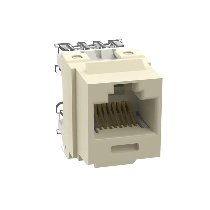 The NetKey Cat 6 UTP RJ45 Punchdown Keystone Jack Module is designed to terminate 4-pair, 22-26 AWG twisted pair cable. Each module is 100% factory tested to exceed industry standard performance requirements. Contacts are plated with 50 microinches of gold for superior performance. Jacks are individually serialized, and are compatible with keystone interfaces such as NetKey Faceplates, Modular Patch Panels, and Surface Mount Boxes. The module is electric ivory.
