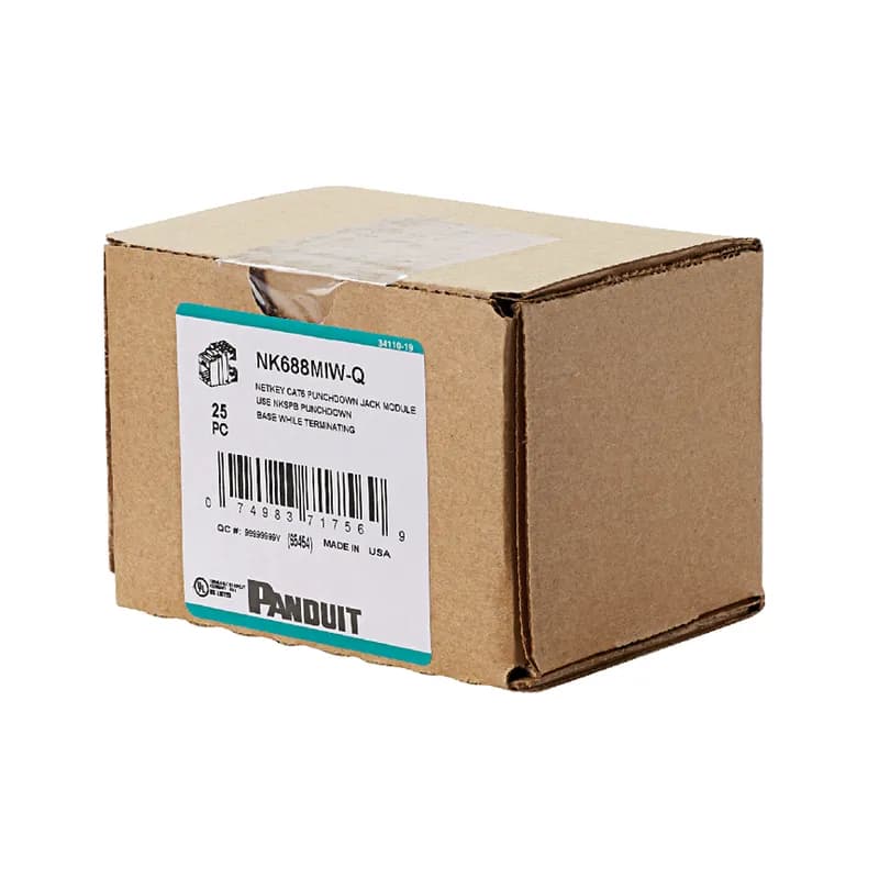 The NetKey Cat 6 UTP RJ45 Punchdown Keystone Jack Module is designed to terminate 4-pair, 22-26 AWG twisted pair cable. Each module is 100% factory tested to exceed industry standard performance requirements. Contacts are plated with 50 microinches of gold for superior performance. Jacks are individually serialized, and are compatible with keystone interfaces such as NetKey Faceplates, Modular Patch Panels, and Surface Mount Boxes. The module is yellow and includes 25 per package.