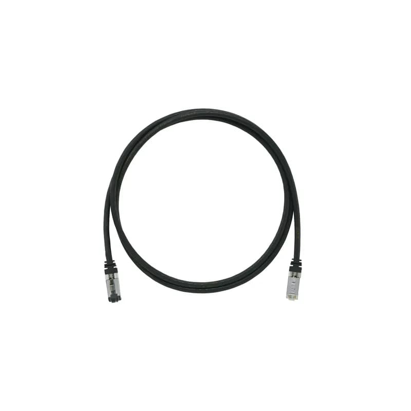 The TX6A 10Gig Keyed Cat 6A STP Patch Cord is a 7-Foot, Black cord constructed of 26 AWG, shielded, twisted pair, stranded, CM/LSZH cable. It's equipped with a TX6A 10Gig Keyed Modular Plug on one end and a Non-Keyed Modular Plug on the other. The tangle-free latch prevents snags and ensures a fast release, streamlining moves, adds, and changes. Enabled with RapidID, the product has pre-installed barcodes for simple port mapping using RapidID software.