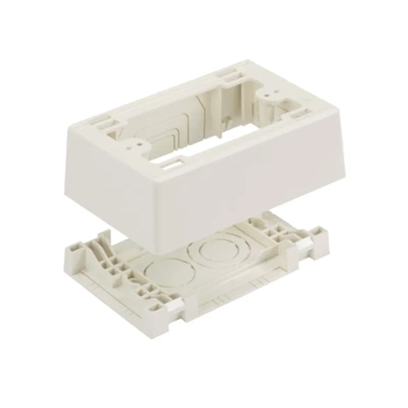 Panduit JBP1FSWH - The single gang power rated two-piece snap together outlet box accepts Pan-Way Snap-On Faceplates. For use with Pan-Way T-45 or LD, LDP, LDPH, LDS profile raceways. 5.00"L x 3.26"W x 1.62"H (127.1mm x 82.7mm x 41.1mm). Breakouts for 1/2", 3/4", or 1" diameter conduit, White.