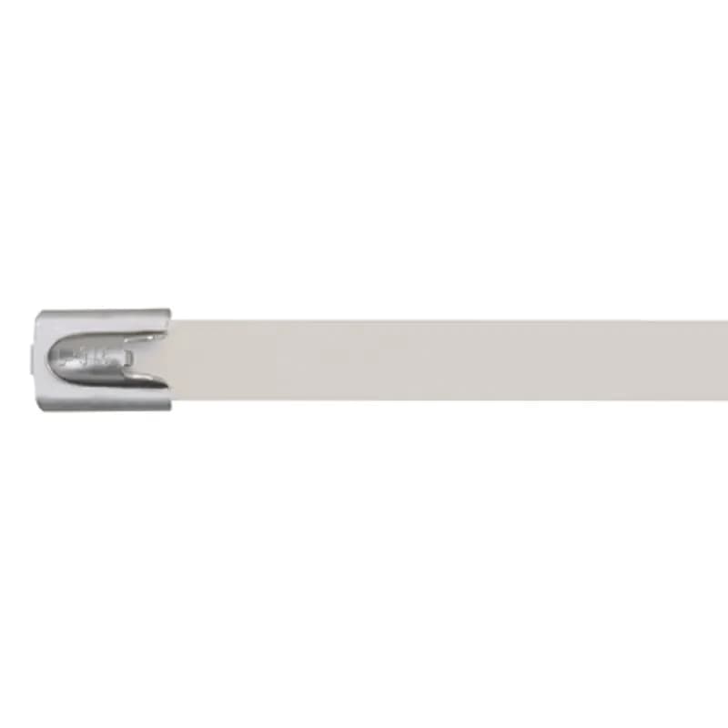 Pan-Steel Polyester Fully Coated Cable Ties speed up installation with a unique self-locking head design that locks into any part of the tie. Plus, 316 stainless steel is wrapped in UV-resistant, halogen-free, low-smoke Polyester to promote worker safety and reliability in corrosive, high-vibration, temperature-extreme environments. Heavy cross section, Max bundle diameter: 2.0in, 7.9in, Tensile strength: 1112, White, 50pc.