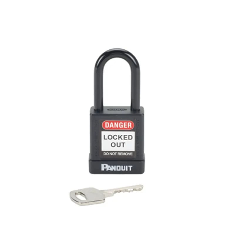 Panduit PSL-8BL - The PSL-8BL Non-Conductive Short Shackle Padlock provides protection against electrical hazards. The key-retention feature means the key cannot be removed from the padlock when open. The padlock can be ordered with various keying options (keyed-alike and master-keyed). The six-pin cylinder design allows for many key change options. Arm: Steel, Body: Aluminum. 0.26" (6.6 mm) shackle diameter. Body: 1.58" x 1.77" (40 mm x 45 mm) Shackle: 0.75" x 1.5" (19 mm x 38.1 mm) Color Black. 1 per package