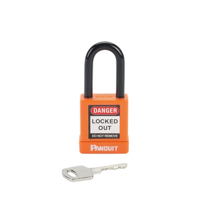 Panduit PSL-8OR - The PSL-8OR Non-Conductive Short Shackle Padlock provides protection against electrical hazards. The key-retention feature means the key cannot be removed from the padlock when open. The padlock can be ordered with various keying options (keyed-alike and master-keyed). The six-pin cylinder design allows for many key change options. Arm: Steel, Body: Aluminum. 0.26" (6.6 mm) shackle diameter. Body: 1.58" x 1.77" (40 mm x 45 mm) Shackle: 0.75" x 1.5" (19 mm x 38.1 mm) Color Orange. 1 per package