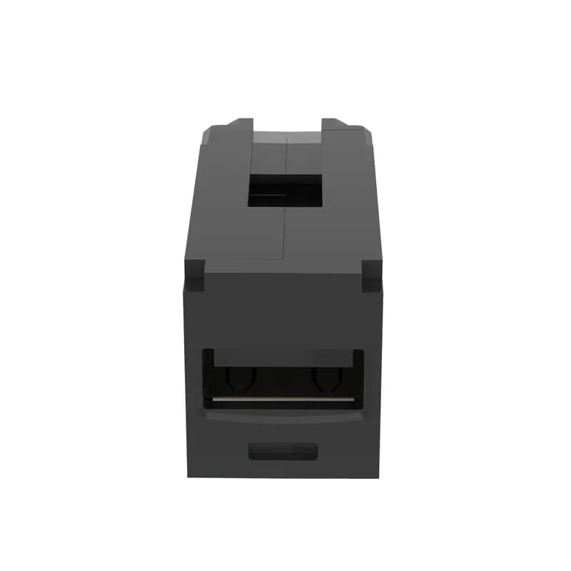 This Mini-Com USB Coupler is USB 2.0. It is a female A to female A one position insert coupler module. It is black.