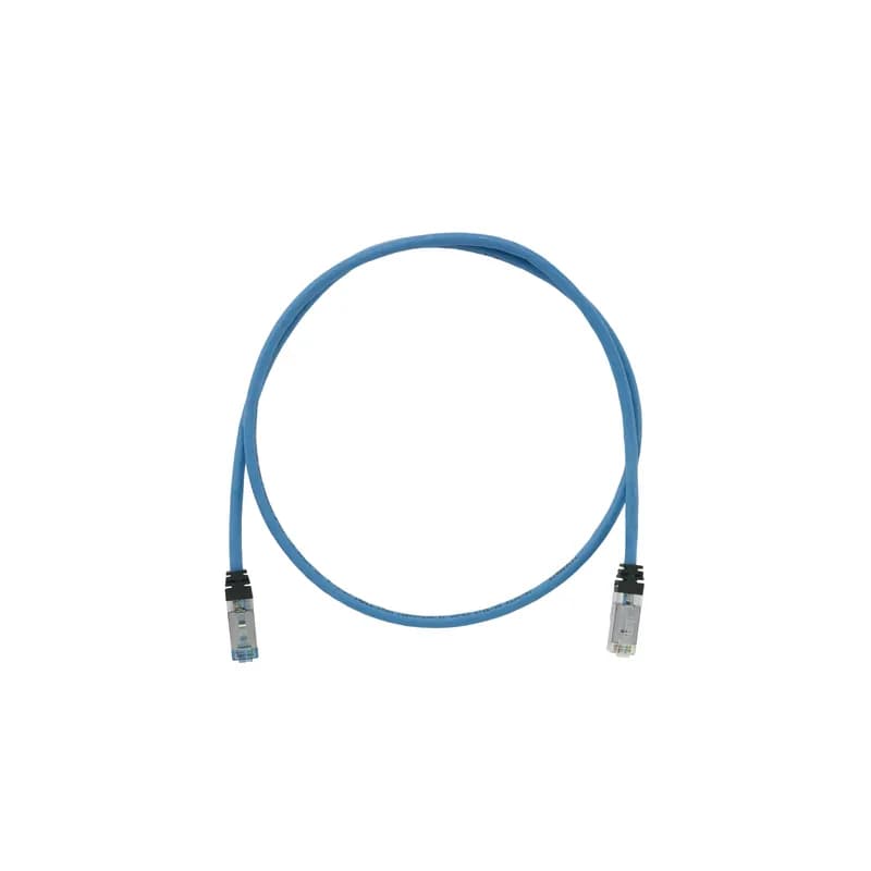 The TX6A 10Gig Keyed Cat 6A STP Patch Cord is a 2-Meter, Blue cord constructed of 26 AWG, shielded, twisted pair, stranded, CM/LSZH cable. It's equipped with a TX6A 10Gig Keyed Modular Plug on one end and a Non-Keyed Modular Plug on the other. The tangle-free latch prevents snags and ensures a fast release, streamlining moves, adds, and changes. Enabled with RapidID, the product has pre-installed barcodes for simple port mapping using RapidID software.