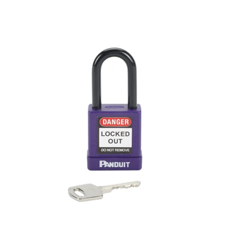 Panduit PSL-8PU - The PSL-8PU Non-Conductive Short Shackle Padlock provides protection against electrical hazards. The key-retention feature means the key cannot be removed from the padlock when open. The padlock can be ordered with various keying options (keyed-alike and master-keyed). The six-pin cylinder design allows for many key change options. Arm: Steel, Body: Aluminum. 0.26" (6.6 mm) shackle diameter. Body: 1.58" x 1.77" (40 mm x 45 mm) Shackle: 0.75" x 1.5" (19 mm x 38.1 mm) Color Purple. 1 per package