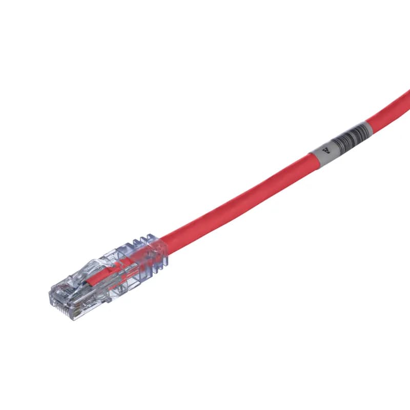 The TX6 PLUS Cat 6 UTP Patch Cord is a 0.5-Meter, Red cord constructed of 24 AWG, unshielded, twisted pair, stranded, CM cable with high-performance modular plugs. Its tangle-free latch prevents snags and ensures a fast release, streamlining moves, adds, and changes. The slender strain relief boot provides easy access in high-density applications. Enabled with RapidID, the product has pre-installed barcodes for simple port mapping using RapidID software.