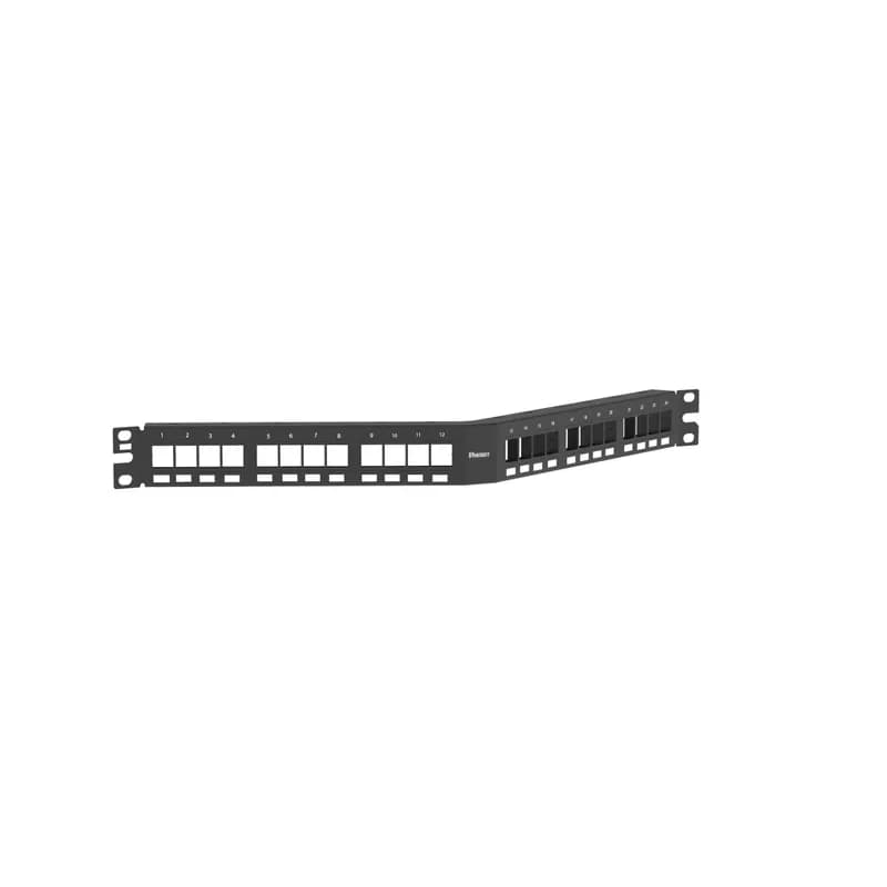 Panduit NKPPA24FMY - The NetKey Flush Mount Angled Modular Patch Panel accepts up to 24 keystone modules for unshielded applications in 1 RU and mounts to 19 inch and 23 inch racks and cabinets. The panel mounts flush with the rack, can be identified with adhesive labels, and is black.