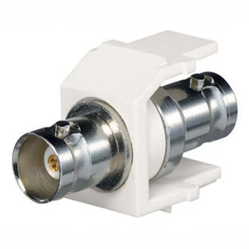 Keystone module supplied with 50 ohm industry standard coax bulkhead coupler. White.