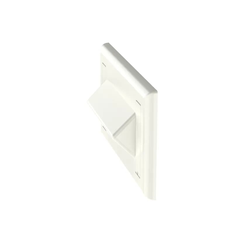 The NetKey Faceplate accepts four keystone modules. The faceplate is single gang and mounts horizontally to a NEMA standard single gang opening. The faceplate includes a label pocket for easy identification and is international white.