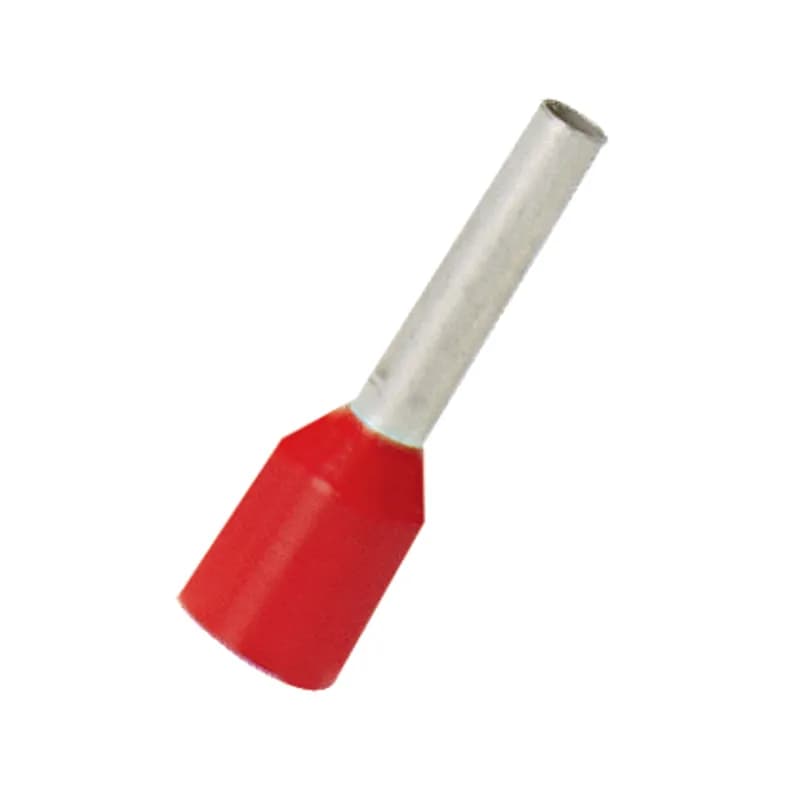 Polypropylene insulated ferrules single wire red DIN color expanded end sleeve, (1.0mm ) Wire Size, 0.31 (8.0mm) Pin Length.