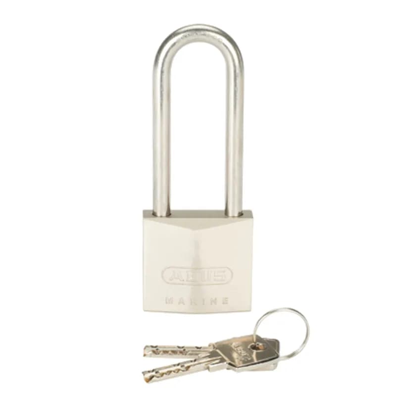 Harsh environment long shackle padlock.