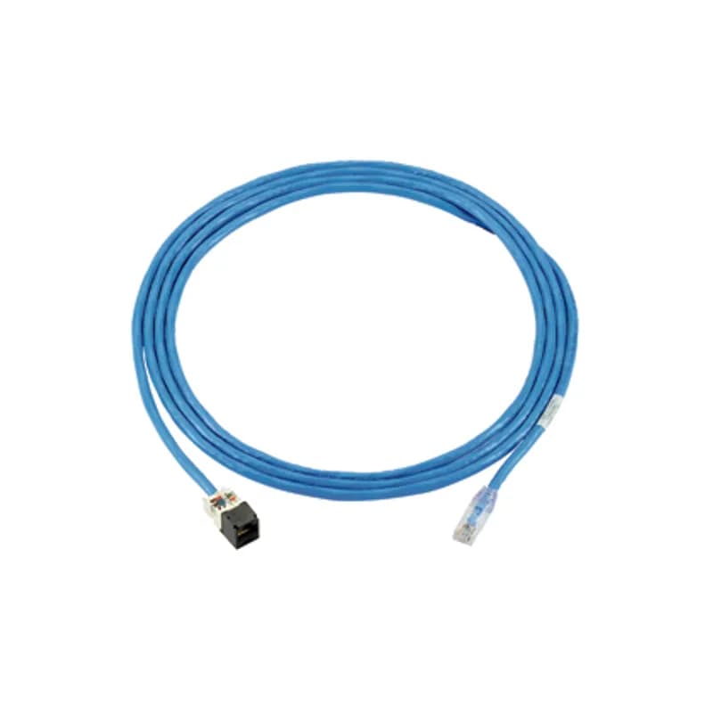 The PanZone TX6A 10Gig Cat 6A UTP Zone Cord is a 35-Foot, Blue cable assembly that is constructed of 23 AWG, shielded, twisted pair, solid, CMP cable with a high-performance TX6A 10Gig modular plug on one end and a TX6A 10Gig Black Jack Module on the other. Its solid conductor design ensures reliable permanent link performance. Enabled with RapidID, the product has pre-installed barcodes for simple port mapping using RapidID software.