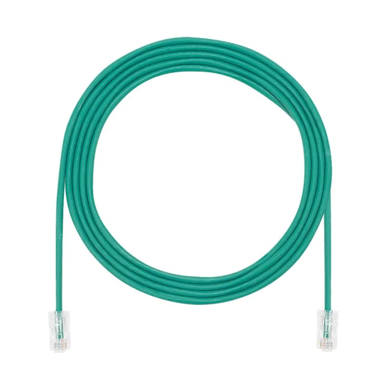 Panduit UTP28CH1GR - The TX5e Cat 5e UTP Patch Cord is a 1-Foot, 0.150-inch (3.8mm) diameter, Green cord constructed of 28 AWG, unshielded, twisted pair, stranded, CM cable with Pan-Plug modular plugs. Its compact 28 AWG design simplifies installation and management. The tangle-free latch prevents snags and ensures a fast release, streamlining moves, adds, and changes. Enabled with RapidID, the product has pre-installed barcodes for simple port mapping using RapidID software.