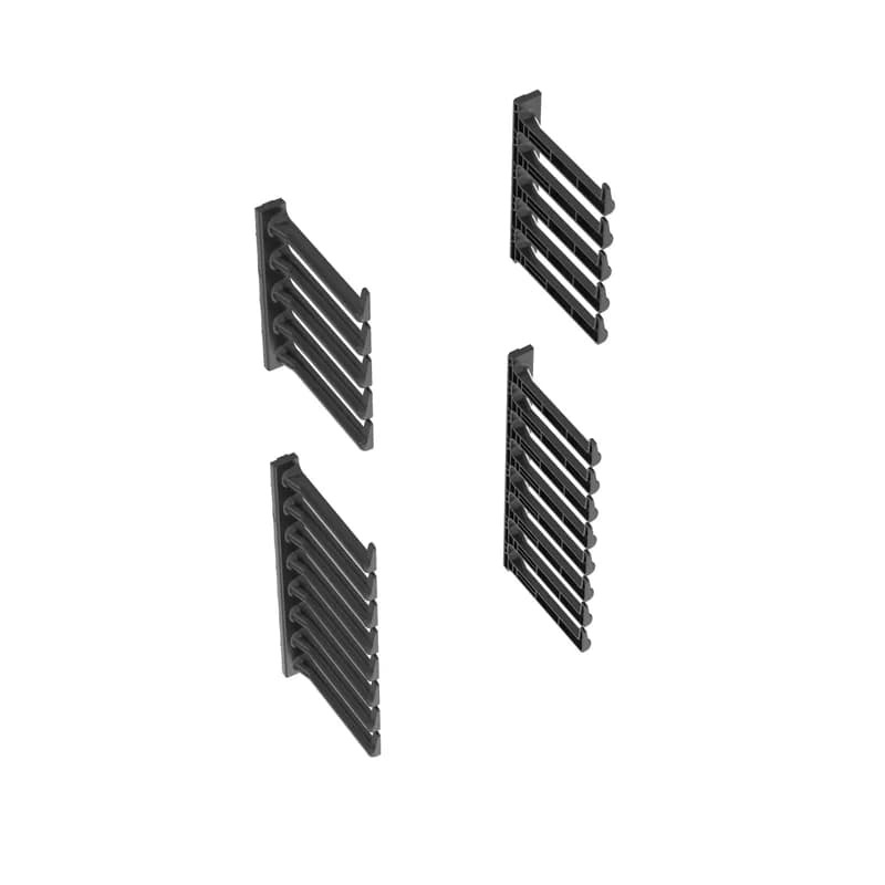 The cable management finger kit is designed to be used in any 42 RU or 45 RU, S-Type or N-Type cabinet. It is 14.1" H by 6.8" W by 6.8" D and is black.