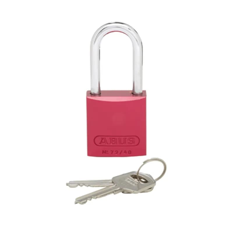 Panduit PSL-7-LS - The PSL-7-LS High-Security Long Shackle Padlock features a solid aluminum body with an anodized aluminum finish, which provides improved durability and corrosion resistance. The padlock can be ordered with various keying options (keyed-alike and master-keyed). The six-pin cylinder design allows for a large number of key change options. Arm: Steel Body: Aluminum 0.25" (6.4 mm) shackle diameter. Body: 1.5" x 1.6" (38.1 mm x 40.6 mm) Shackle: 0.79" x 3" (20.1 mm x 76.2 mm) Color Red. 1 per package