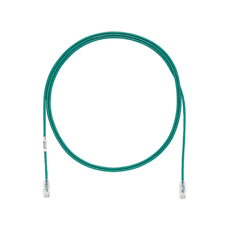 The TX6-28 Cat 6 UTP Patch Cord is a 2-Foot, 0.150-inch (3.8mm) diameter, Green cord constructed of 28 AWG, unshielded, twisted pair, stranded, CM/LSZH cable with high-performance modular plugs. Its compact 28 AWG design simplifies installation and management. The tangle-free latch prevents snags and ensures a fast release, streamlining moves, adds, and changes. Enabled with RapidID, the product has pre-installed barcodes for simple port mapping using RapidID software.