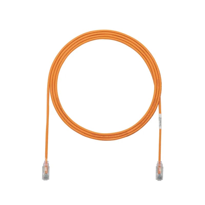 The TX6-28 Cat 6 UTP Patch Cord is a 4-Foot, 0.150-inch (3.8mm) diameter, Orange cord constructed of 28 AWG, unshielded, twisted pair, stranded, CM/LSZH cable with high-performance modular plugs. Its compact 28 AWG design simplifies installation and management. The tangle-free latch prevents snags and ensures a fast release, streamlining moves, adds, and changes. Enabled with RapidID, the product has pre-installed barcodes for simple port mapping using RapidID software.