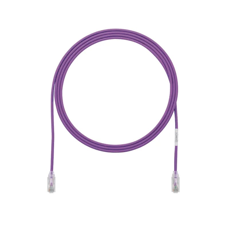 The TX6-28 Cat 6 UTP Patch Cord is a 10-Foot, 0.150-inch (3.8mm) diameter, Violet cord constructed of 28 AWG, unshielded, twisted pair, stranded, CM/LSZH cable with high-performance modular plugs. Its compact 28 AWG design simplifies installation and management. The tangle-free latch prevents snags and ensures a fast release, streamlining moves, adds, and changes. Enabled with RapidID, the product has pre-installed barcodes for simple port mapping using RapidID software.