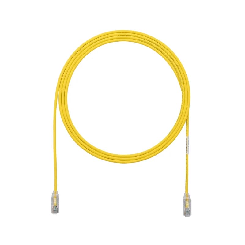 The TX6-28 Cat 6 UTP Patch Cord is a 12-Foot, 0.150-inch (3.8mm) diameter, Yellow cord constructed of 28 AWG, unshielded, twisted pair, stranded, CM/LSZH cable with high-performance modular plugs. Its compact 28 AWG design simplifies installation and management. The tangle-free latch prevents snags and ensures a fast release, streamlining moves, adds, and changes. Enabled with RapidID, the product has pre-installed barcodes for simple port mapping using RapidID software.