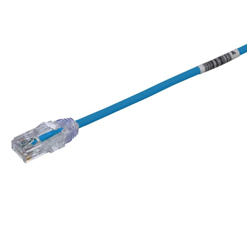 Panduit UTP28SP1.5MBU - The TX6-28 Cat 6 UTP Patch Cord is a 1.5-Meter, 0.150-inch (3.8mm) diameter, Blue cord constructed of 28 AWG, unshielded, twisted pair, stranded, CM/LSZH cable with high-performance modular plugs. Its compact 28 AWG design simplifies installation and management. The tangle-free latch prevents snags and ensures a fast release, streamlining moves, adds, and changes. Enabled with RapidID, the product has pre-installed barcodes for simple port mapping using RapidID software.