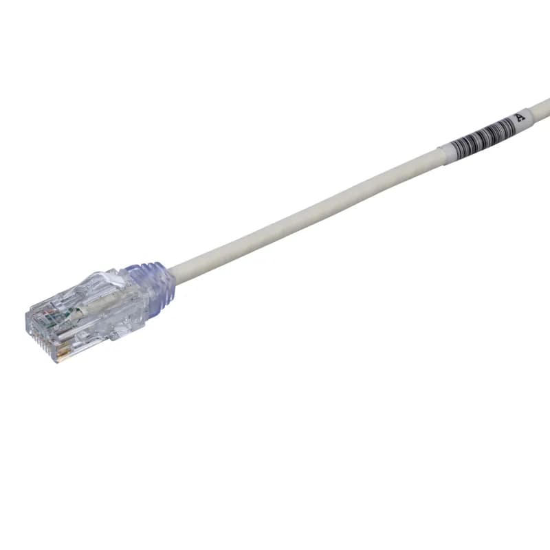 The TX6-28 Cat 6 UTP Patch Cord is a 25-Foot, 0.150-inch (3.8mm) diameter, Off-White cord constructed of 28 AWG, unshielded, twisted pair, stranded, CM/LSZH cable with high-performance modular plugs. Its compact 28 AWG design simplifies installation and management. The tangle-free latch prevents snags and ensures a fast release, streamlining moves, adds, and changes. Enabled with RapidID, the product has pre-installed barcodes for simple port mapping using RapidID software.