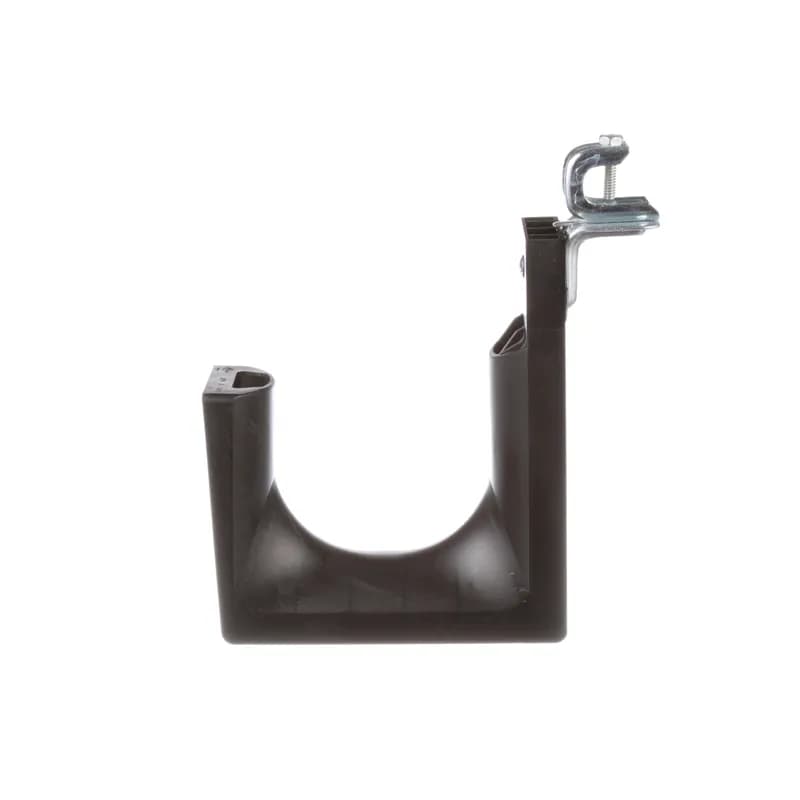 StrongHold JP4SBC50RB-X20 J-Pro J hook with Screw-On Beam Clamps have a patented design, featuring complete horizontal and vertical 1" bend radius control as well as 360 degree rotation. This feature prevents pinch points and degradation of cable performance. They are suitable for use in air handling spaces and are UL listed. For use with flanges 5/16" to 1/2" (7.9mm - 12.7mm) thick and 4.0 (101.6mm) max bundle capacity. Made of Nylon 6.6, are black in color and come in packages of 10.