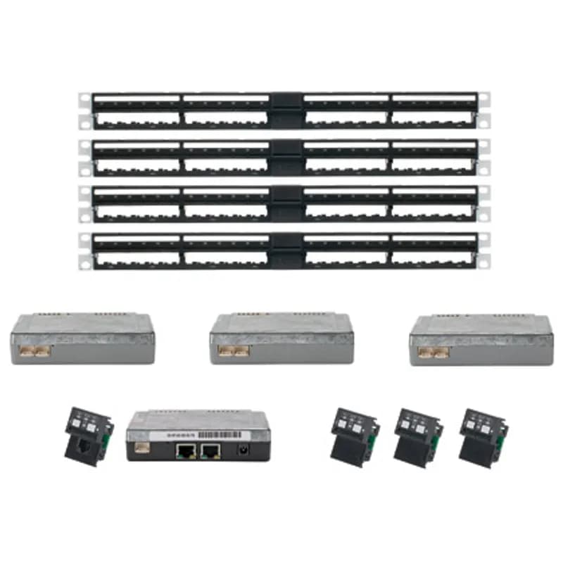 Panduit PVQ-MIQPS96F - For standard configurations, this 96-port modular intelligent panel kit includes four flat PanView iQ Patch Panels, one PanView iQ Panel Manager with interface unit, and three PanView iQ Expansion Modules with expansion port cables and interface units. Also includes one 1.5 foot (0.5m) RJ45 patch cord for connection to network switch or additional daisy-chained PanView iQ Panel Managers. Power supply, PanView iQ Patch Cords and Mini-Com Jack Modules must be purchased separately.