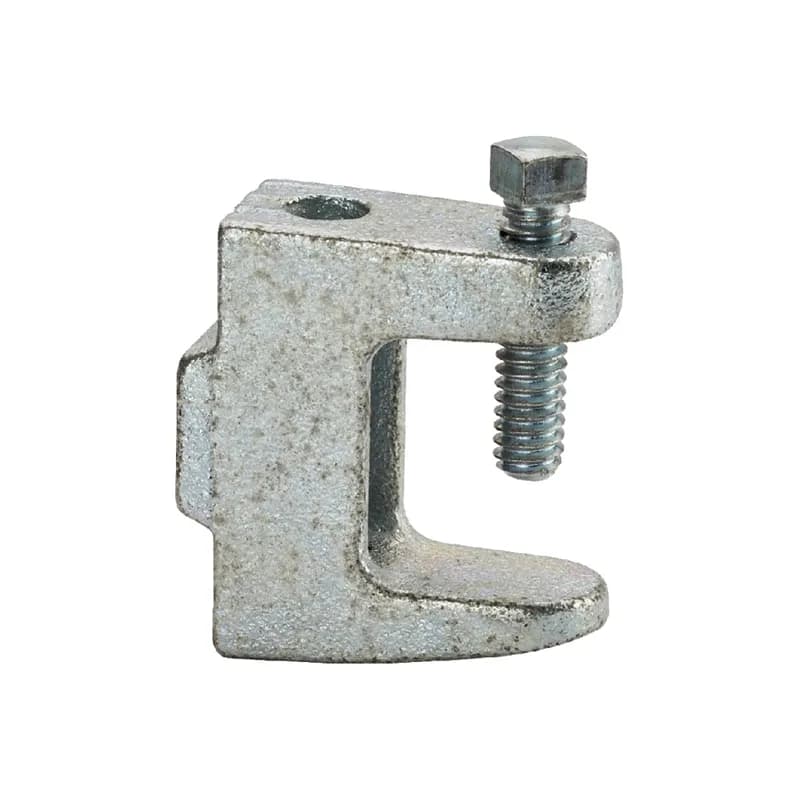 Malleable iron beam clamp for 1/4" flange with 1/4-20 threaded hole.