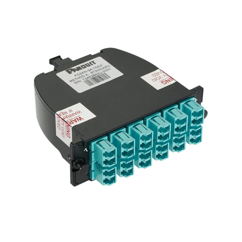OM3 24-FIBER TOTAL, AQUA ADAPTER, ZIRCONIA SPLIT SLEEVE, OPTIMIZED LOW LOSS, LC DUPLEX TO MTP (MALE); METHOD B - B2 (1-12 ARRAY)