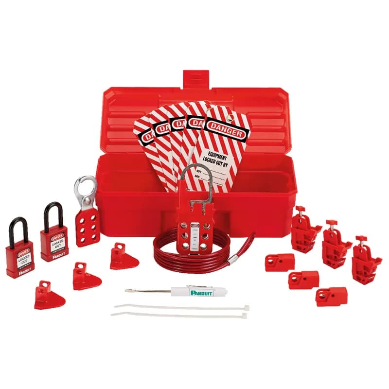Panduit PSL-KT-CONAPX - Contractor lockout kit:(1) Screwdriver(1) PSL-KT carrying case 5.00" x 3.50" x 11.00" (127.0mm x 88.9mm x 279.4mm)(1) PSL-1A lockout hasp 1.00" (25.4mm) jaw diameter(1) PSL-MLD multiple lockout device(3) PSL-WS wall switch lockouts(3) PSL-PCBNT PowerLOK No Tool Circuit Breaker lockout device(3) PSL-P plug lockouts(15 Tags) PVT-98 EQUIPMENT LOCKED OUT BY... safety tags