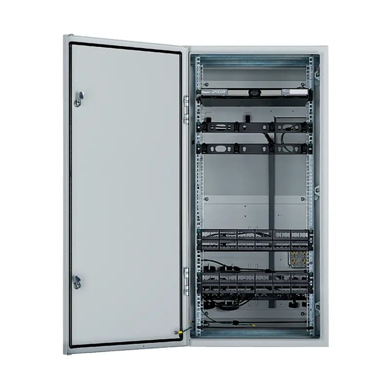 Panduit ZDF48-RA - The pre-configured industrial distribution frame (IDF) is 26 RU and is made for up to five 19" rack mount switches. The IDF is engineered to deploy and protect 19" rack mount switches on the factory floor. The IDF protects switches, both physically and thermally in harsh industrial environments. The IDF includes keys, cage nut rails, one fiber tray, two patch panels, cable management, ground whips/bar/cable, DIN rail mounting provision, and cable/fiber/power penetration recommendation template.