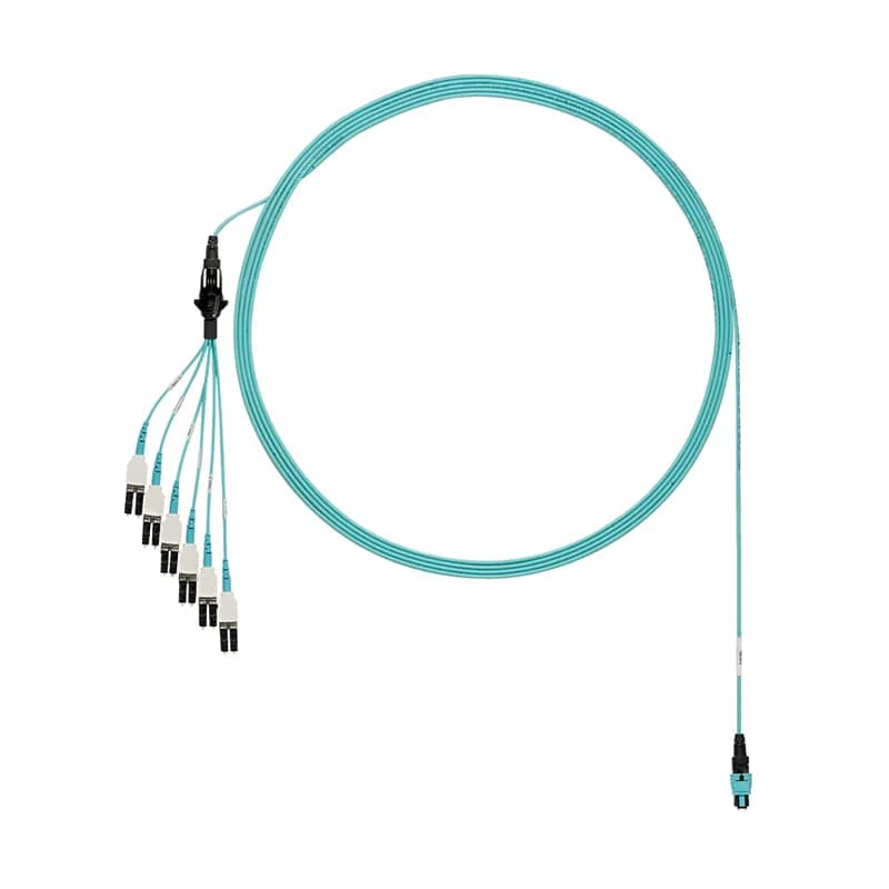 Panduit FZTRP8NUFSNF078 - OM4 12-fiber round harness cable assembly, plenum (OFNP) rated, PanMPO Male to LC Uniboot, staggered pair, 1 longest, Std IL, Aqua, 78 ft.