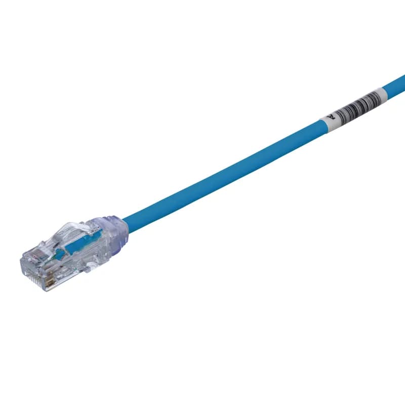 The TX6A-28 Cat 6A UTP Patch Cord is a 2.5-Meter, 0.185-inch (4.7mm) diameter, Black cord constructed of 28 AWG unshielded, twisted pair, solid, CM/LSZH cable with high-performance modular plugs. Its compact 28 AWG design simplifies installation and management. The tangle-free latch prevents snags and ensures a fast release, streamlining moves, adds, and changes. Enabled with RapidID, the product has pre-installed barcodes for simple port mapping using RapidID software.