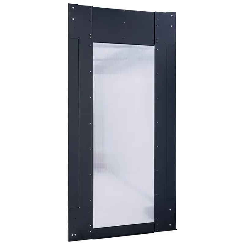 The Net-Contain End of Row Cap is part of the Universal Single Row Containment system and provides a seal around a single door. It is black.